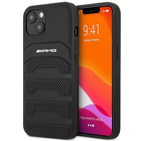 AMG AMHCP14MGSEBK iPhone 14 Plus / 15 Plus 6.7" black hardcase with Leather Debossed Lines