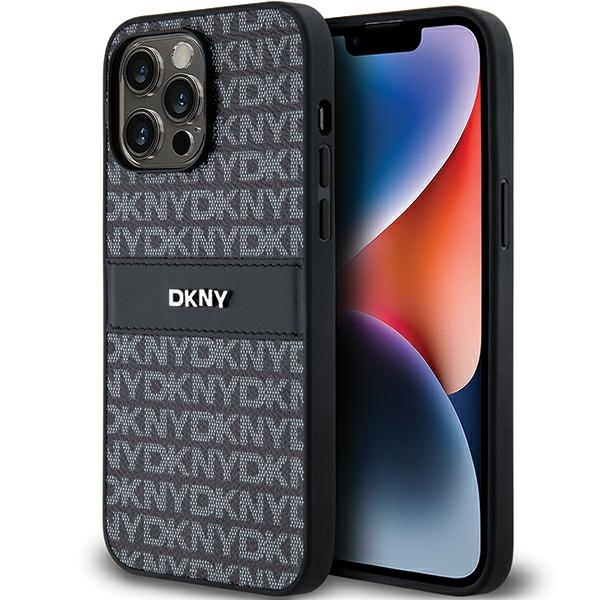 DKNY DKHCP14LPRTHSLK iPhone 14 Pro 6.1" black hardcase Leather Mono Stripe & Metal Logo