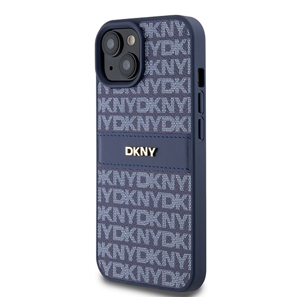 DKNY DKHCP15SPRTHSLB iPhone 15 / 14 / 13 6.1 inch blue hardcase Leather Mono Stripe & Metal Logo - Image 2