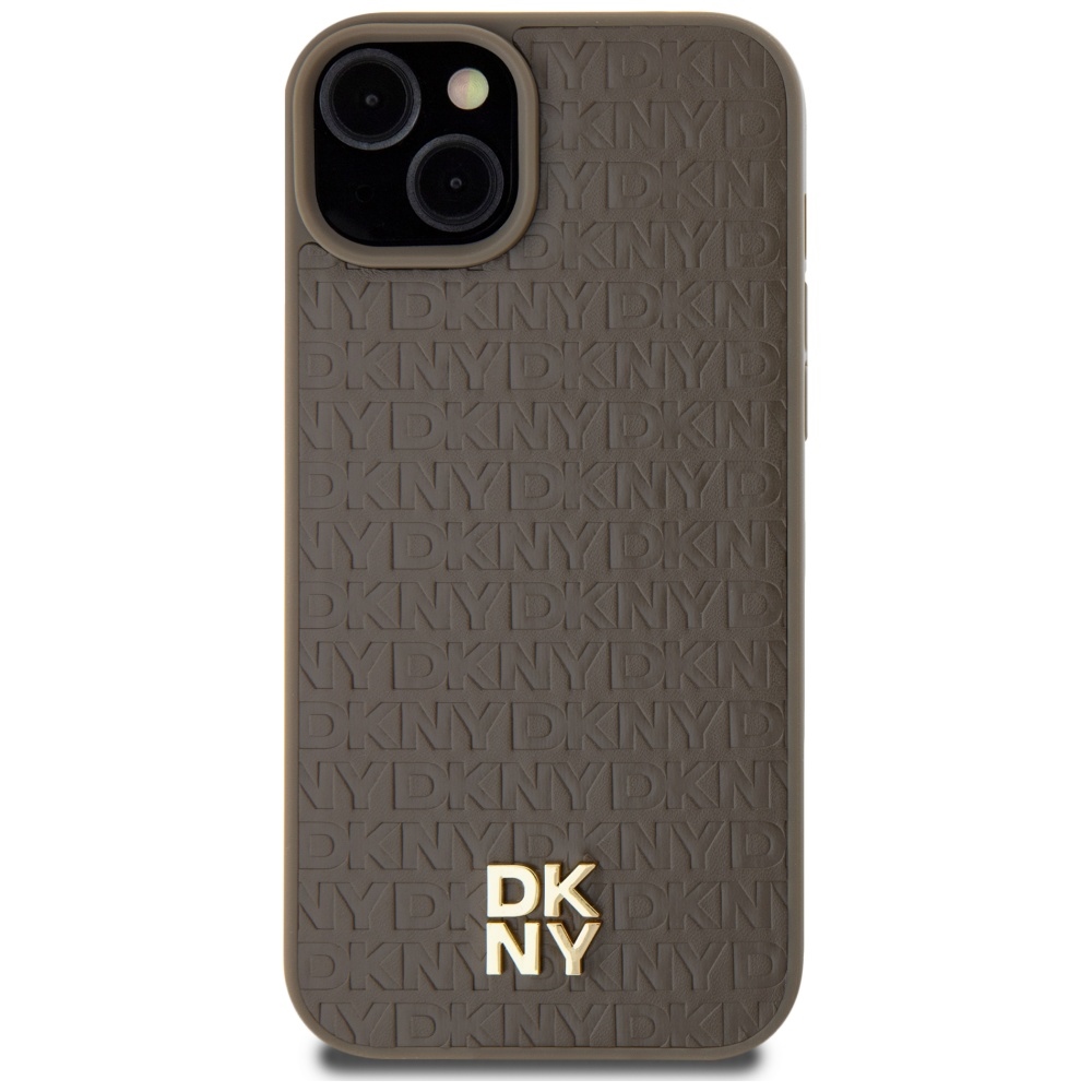 DKNY DKHMP15SPSHRPSW iPhone 15 / 14 / 13 6.1 inch brown hardcase Leather Pattern Metal Logo MagSafe - Image 3