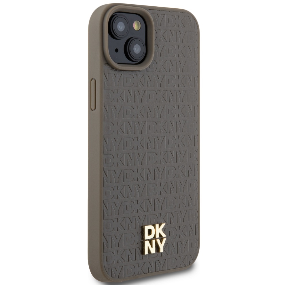 DKNY DKHMP15SPSHRPSW iPhone 15 / 14 / 13 6.1 inch brown hardcase Leather Pattern Metal Logo MagSafe - Image 4