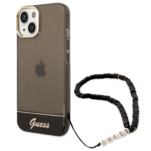 Guess GUHCP14SHGCOHK iPhone 14 / 15 / 13 6.1" black hardcase Translucent Pearl Strap