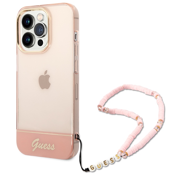 Guess GUHCP14LHGCOHP iPhone 14 Pro 6,1" pink hardcase Translucent Pearl Strap