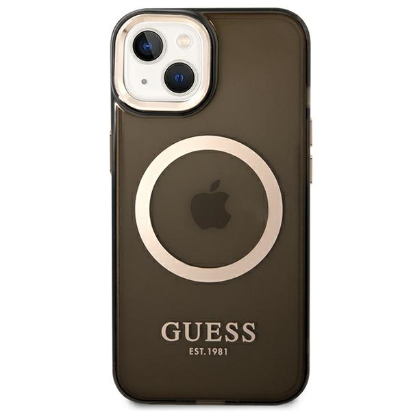 Guess GUHMP14SHTCMK iPhone 14 / 15 / 13 6.1" black hard case Gold Outline Translucent MagSafe - Image 3
