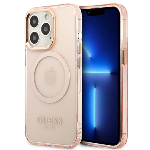 Guess GUHMP13LHTCMP iPhone 13 Pro / 13 6,1" pink hard case Gold Outline Translucent MagSafe