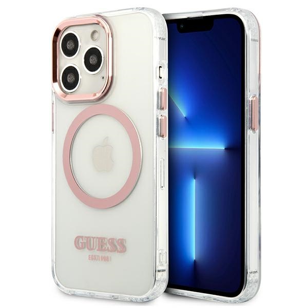 Guess GUHMP13LHTRMP iPhone 13 Pro / 13 6,1" pink hard case Metal Outline Magsafe