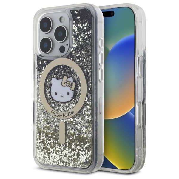 Hello Kitty HKHMP16XLGDIK iPhone 16 Pro  Max 6.9" black gold hardcase Liquid Glitter Fe