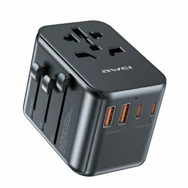 AWEI Network Adapter 2xUSB+3xUSB-C C-39 35W4in1 US/AU/EU/UK black Univesal Travel GaN Charger