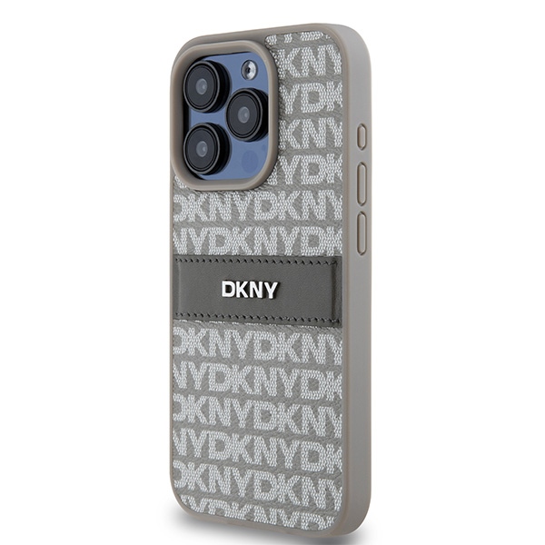 DKNY DKHCP15XPRTHSLE iPhone 15 Pro Max 6.7 inch beige hardcase Leather Mono Stripe & Metal Logo - Image 2