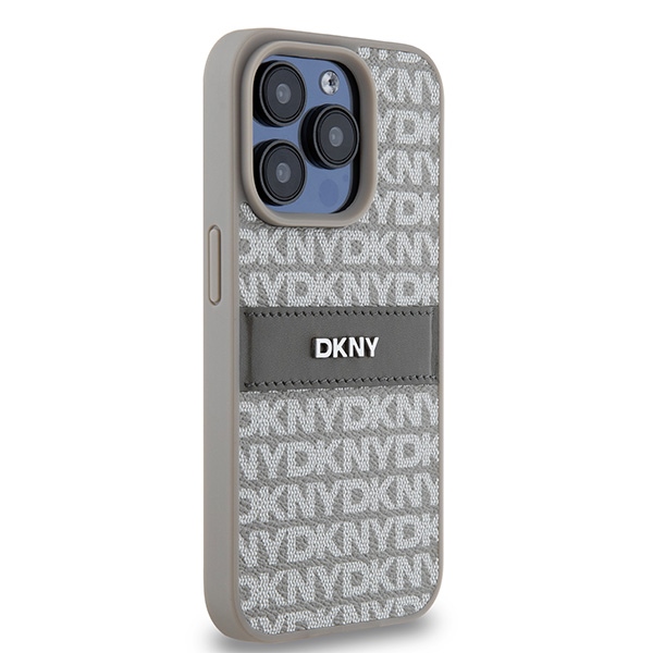DKNY DKHCP15XPRTHSLE iPhone 15 Pro Max 6.7 inch beige hardcase Leather Mono Stripe & Metal Logo - Image 4