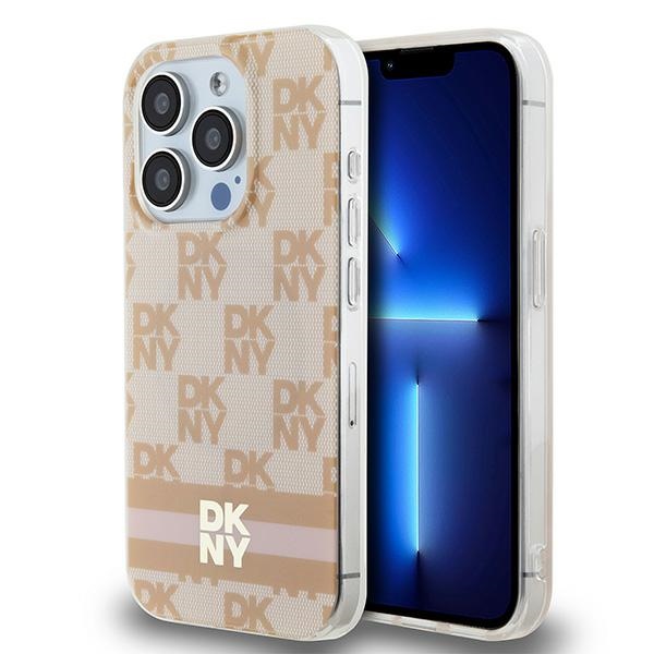 DKNY DKHMP15LHCPTSP iPhone 15 Pro 6.1" pink hardcase IML Checkered Mono Pattern & Printed Stripe