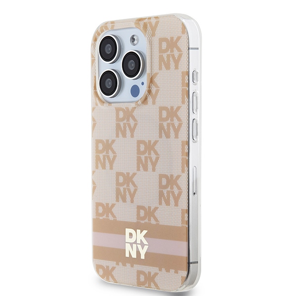 DKNY DKHMP15LHCPTSP iPhone 15 Pro 6.1" pink hardcase IML Checkered Mono Pattern & Printed Stripe - Image 2