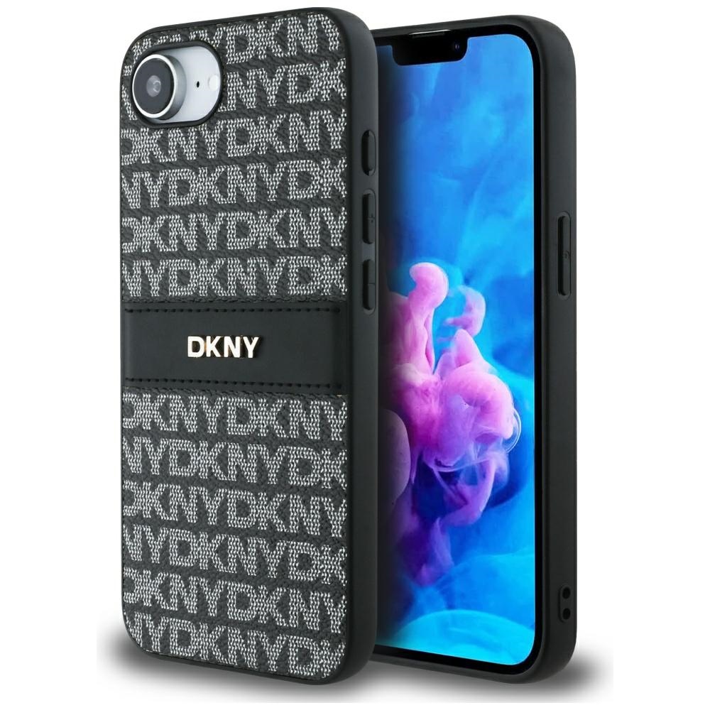Case DKNY Repeat Texture Pattern with Tonal Stripe for iPhone 16e / 17e black