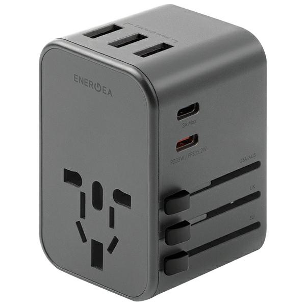 ENERGEA Wall Charger 3xUSB + 2xUSB-C PD-PPS-QC 3.0 35.5W 3A2C 4-in-1 Adapter US/AU/EU/UK Gunmetal Tr