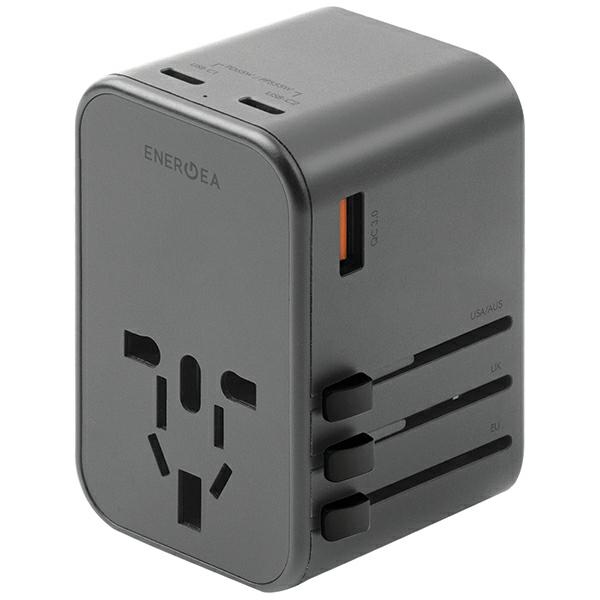 ENERGEA Wall Charger 1xUSB + 2xUSB-C PD-PPS-QC 3.0 65W 1A2C 4-in-1 Adapter US/AU/EU/UK Gunmetal Trav