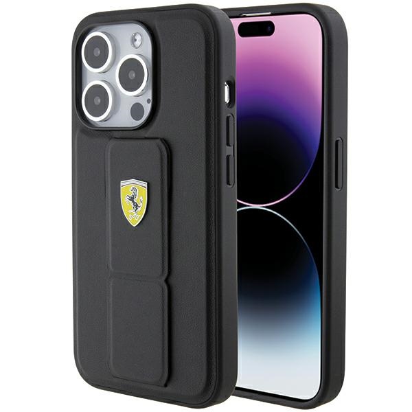 Ferrari FEHCP15LGSPSIK iPhone 15 Pro6.1" black hardcase Grip Stand Metal Logo