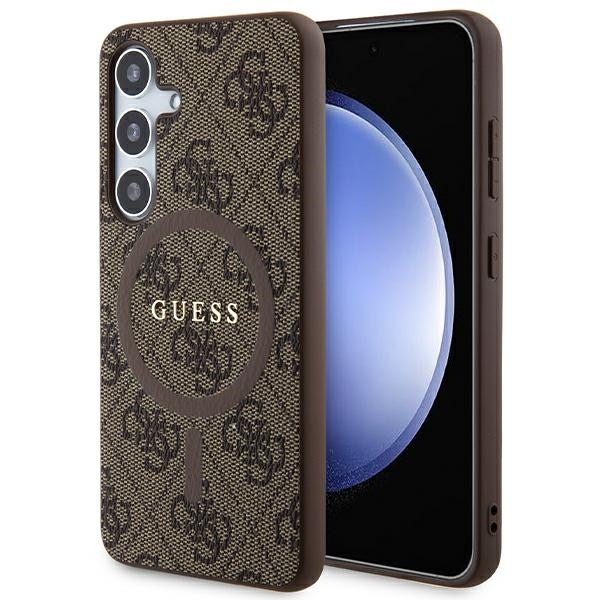 Guess GUHMS24SG4GFRW S24 S921 brown hardcase 4G Collection Leather Metal Logo MagSafe