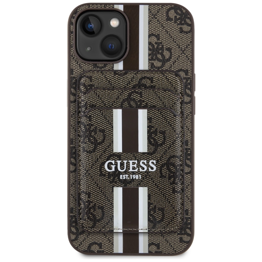 Case Guess 4G Stripes with wallet Magsafe for iPhone 15 brown - Image 2