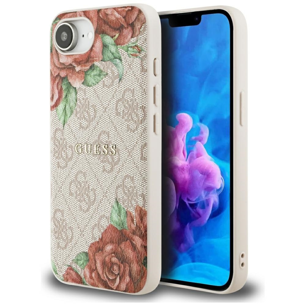 Case Guess 4G Flowers Print MagSafe for iPhone 16e / 17e pink