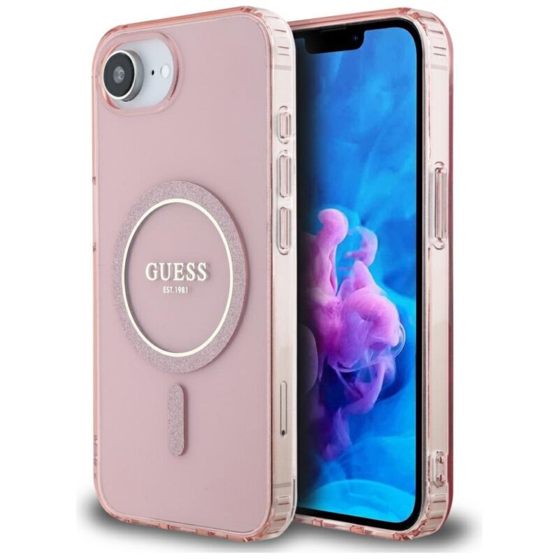 Case Guess IML Glitter Circle MagSafe for iPhone 16e / 17e pink