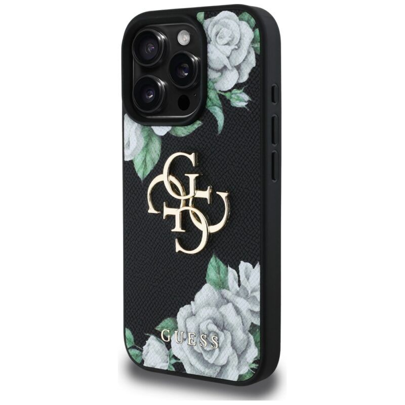 Case Guess Grained Roses Big 4G logo for iPhone 16 Pro black - Image 2