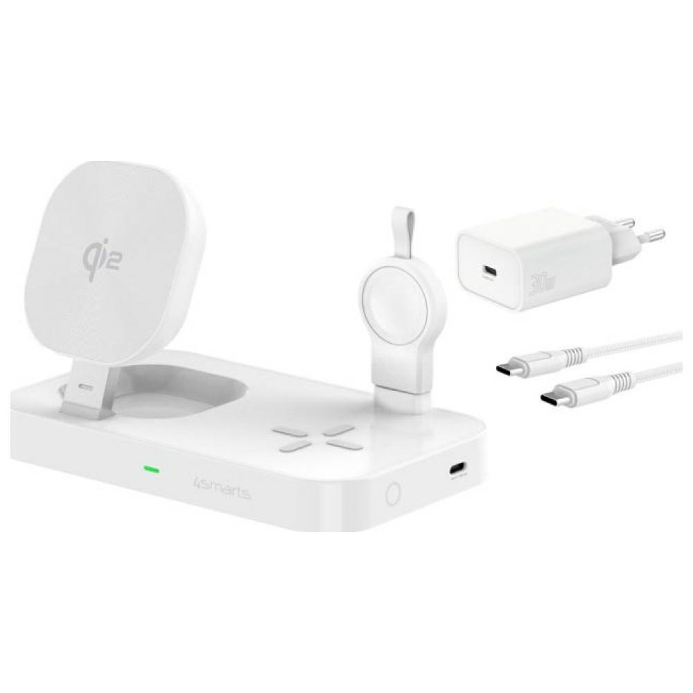 4smarts Qi2 Trident Charging Station with Charger for Galaxy Watch White