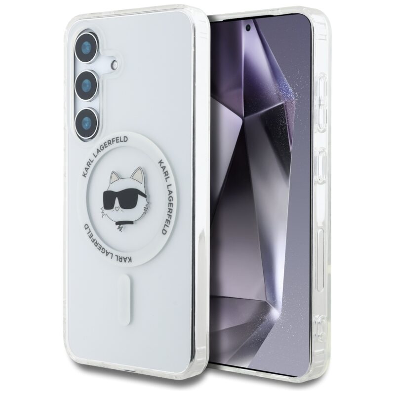 Case Karl Lagerfeld Button Choupette Head Printed Logo MagSafe Samsung Galaxy S25+ white