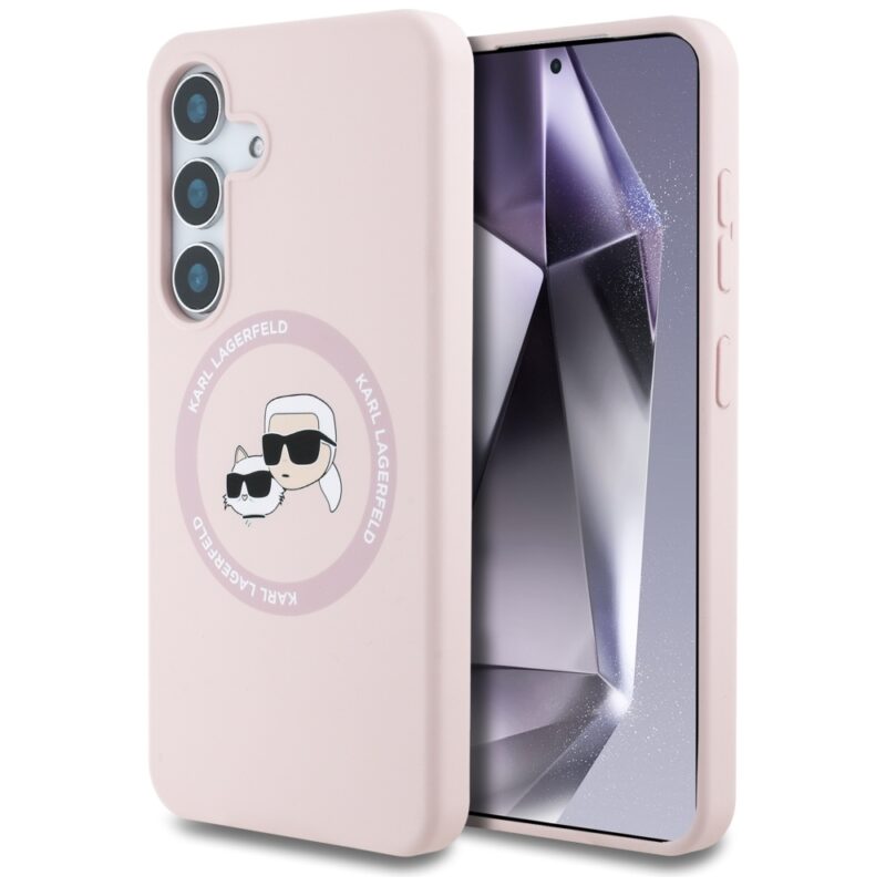 Case Karl Lagerfeld Silicone Double Heads And Circle MagSafe Samsung Galaxy S25+ pink