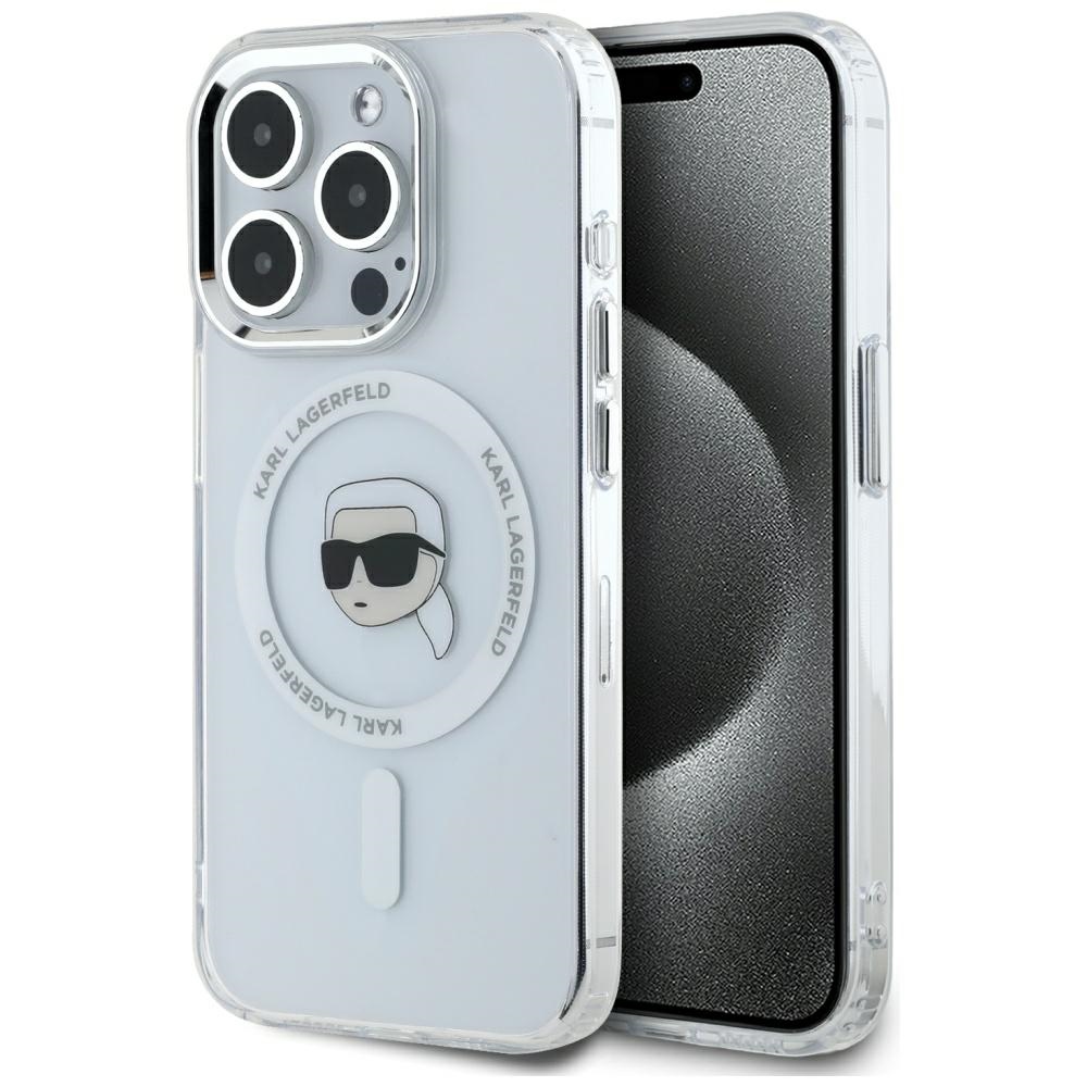 Case Karl Lagerfeld IML Metal Karl Head MagSafe for iPhone 15 Pro Max white