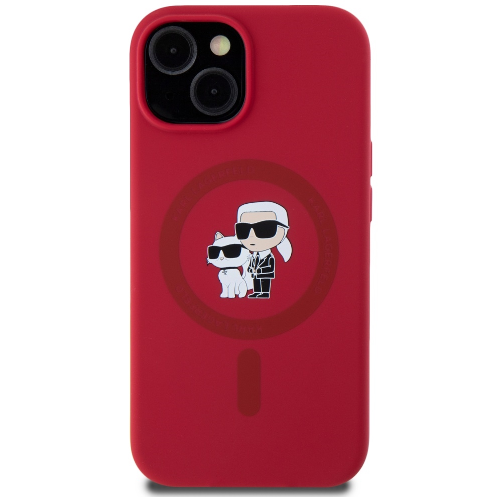 Case Karl Lagerfeld Silicone Karl&Choupette Heads Ring MagSafe for iPhone 15 red - Image 3