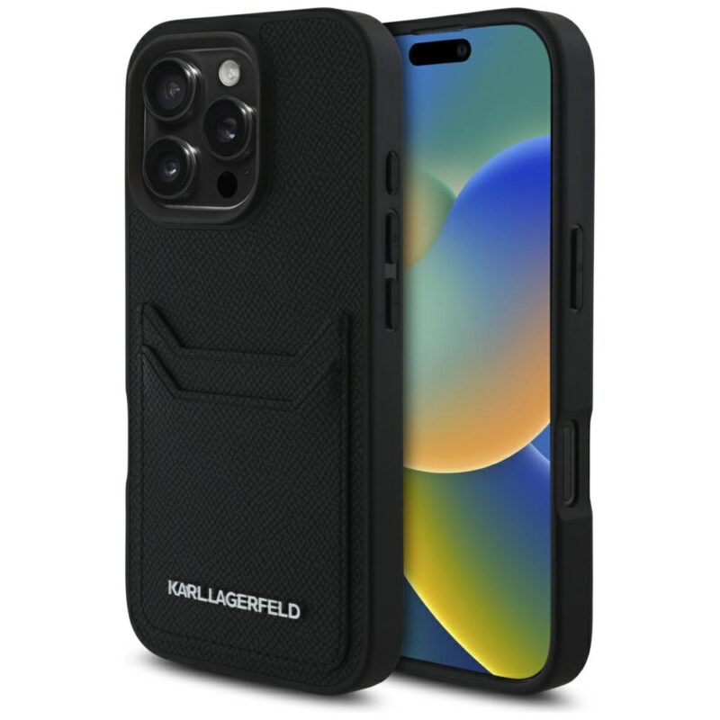 Case Karl Lagerfeld HC Grained PU Cardslot Metal Elong for iPhone 16 Pro black