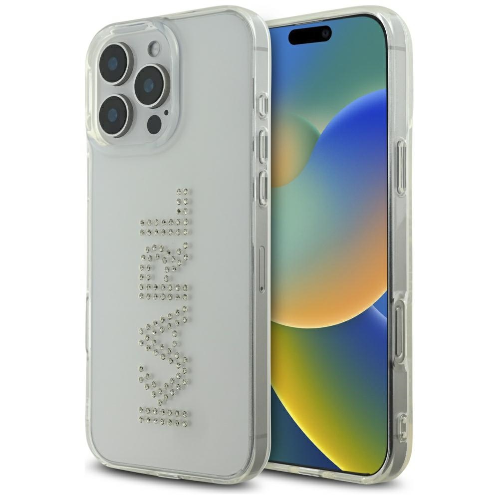 Case Karl Lagerfeld IML Rhinestones Logo for iPhone 16 Pro transparent