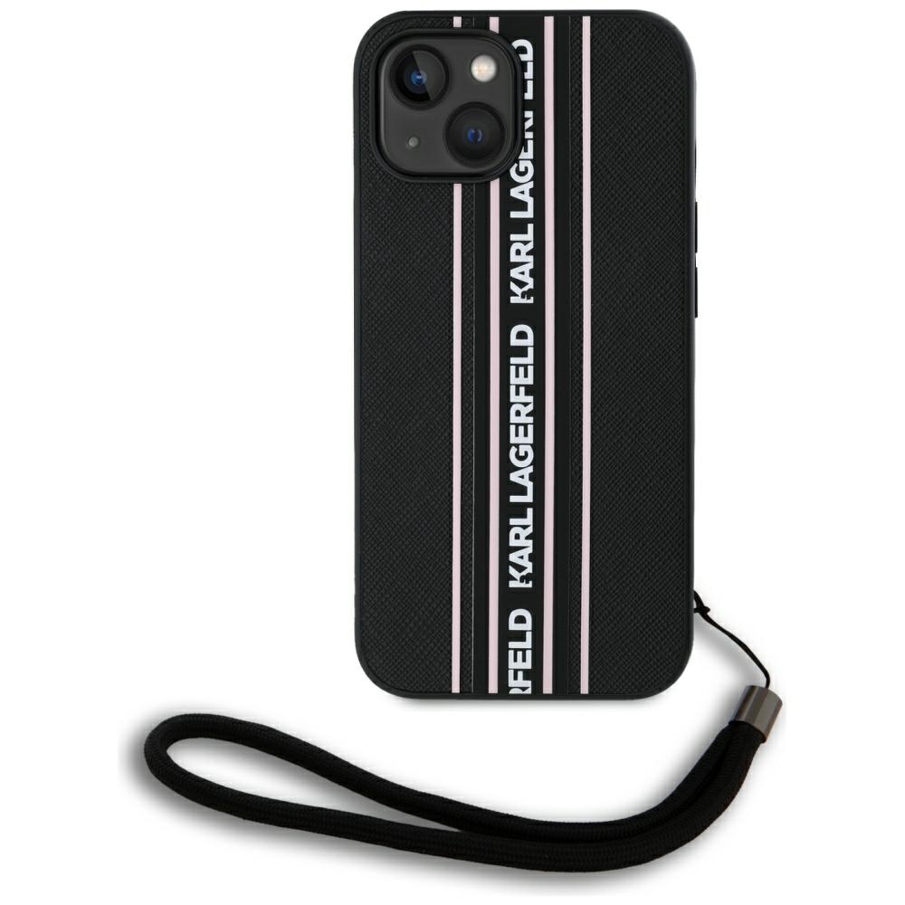 Case Karl Lagerfeld Saffiano Athleisure Stripes Cord for iPhone 15 pink
