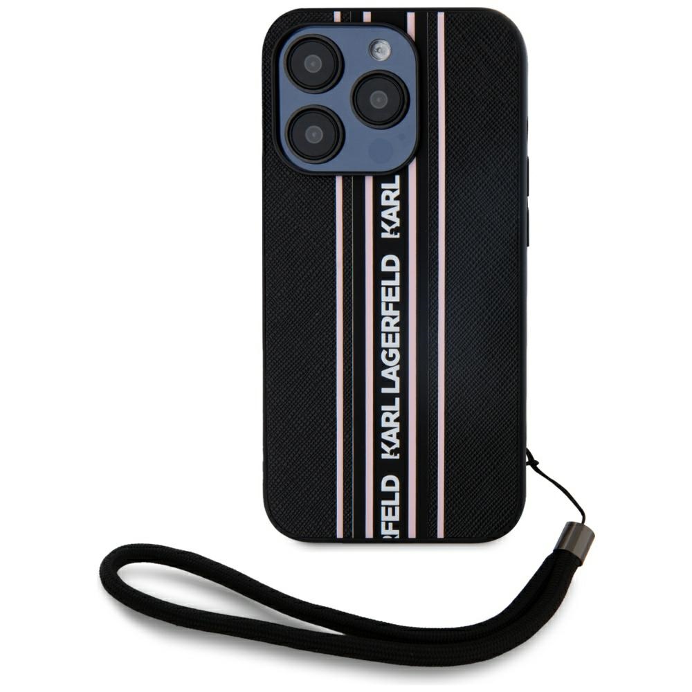 Case Karl Lagerfeld Saffiano Athleisure Stripes Cord for iPhone 15 Pro Max pink