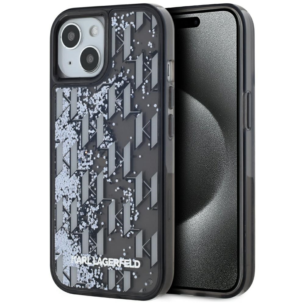 Case Karl Lagerfeld Liquide Glitter Monogram Gradient for iPhone 15 black
