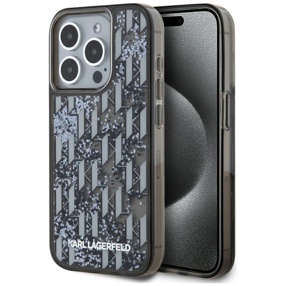 Case Karl Lagerfeld Liquide Glitter Monogram Gradient for iPhone 15 Pro black