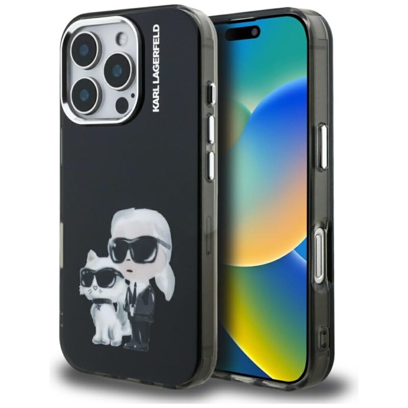 Case Karl Lagerfeld IML Aquarelle Karl & Choupette & Logo for iPhone 16 Pro black