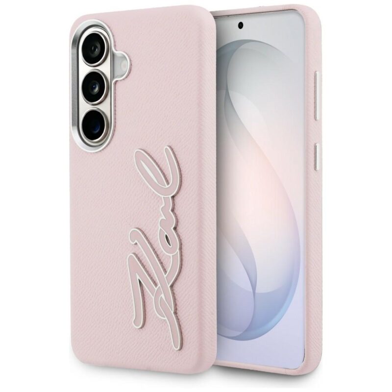 Case Karl Lagerfeld Grained Signature Metal Resin Logo for Samsung Galaxy S26 pink