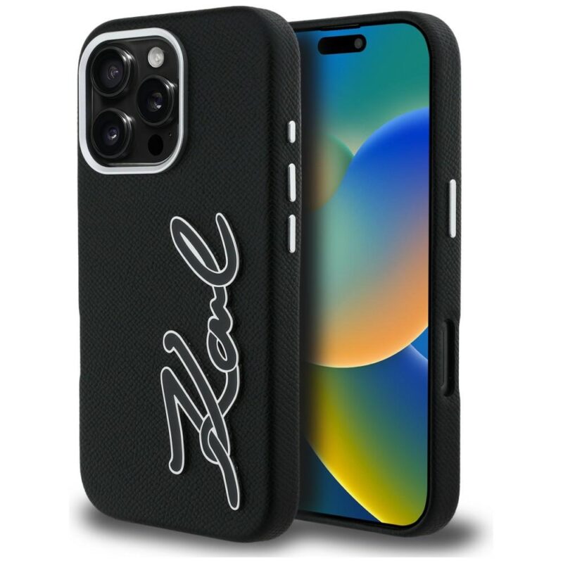 Case Karl Lagerfeld FW Grained Signature Logo for iPhone 16 Pro black