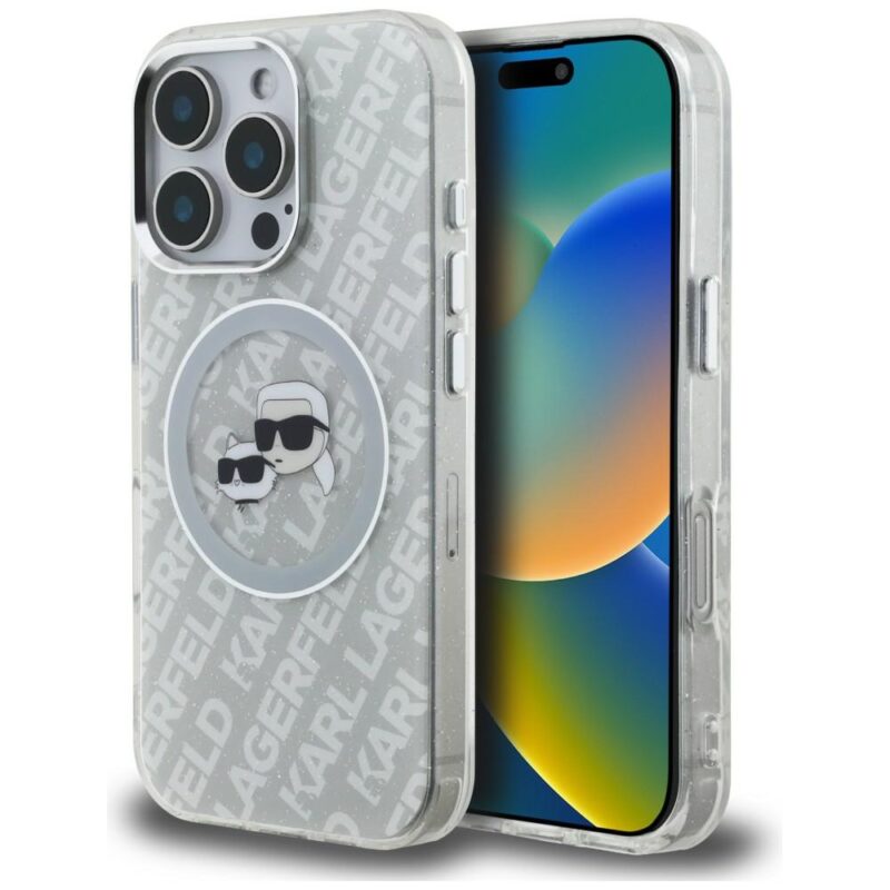 Case Karl Lagerfeld IML Glitter Karl &   Choupette Heads Logo MagSafe for iPhone 16 Pro grey