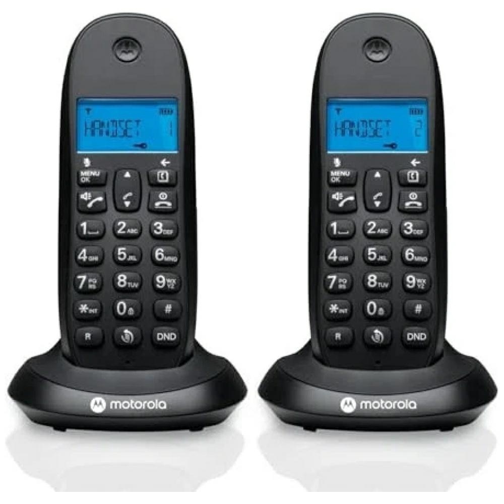 Set of Motorola C1002CB+ cordless landline phones black 2 psc.