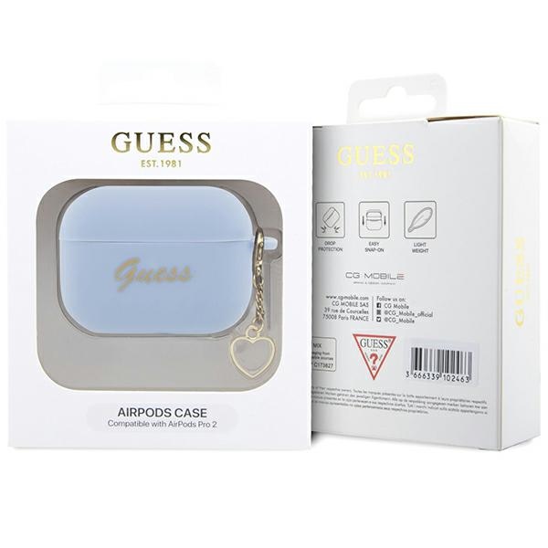 Guess GUAP2LSCHSB AirPods Pro 2 (2022/2023) cover blue Silicone Charm Heart Collection - Image 4