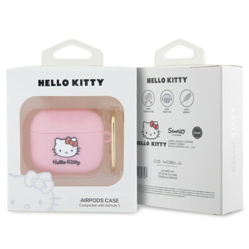 Hello Kitty HKA33DKHSP AirPods 3 Cover Pink Silicone 3D Kitty Head - Image 3
