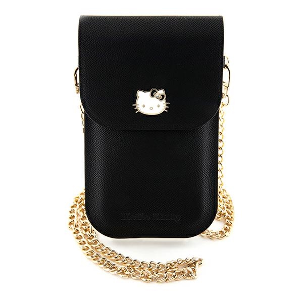 Hello Kitty HKOWBPGHDLMK Black Leather Handbag with Metal Logo and Chain