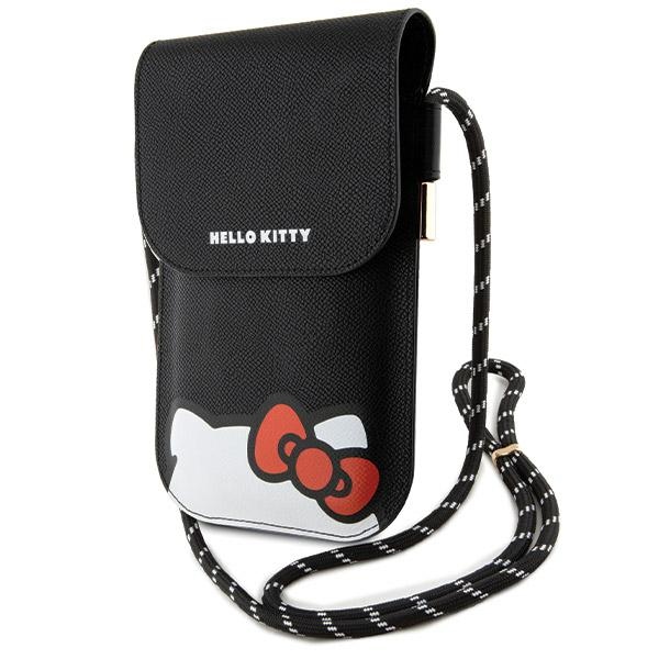 Hello Kitty HKOWBPSCKEK Black Leather Handbag with Hiding Kitty Cord