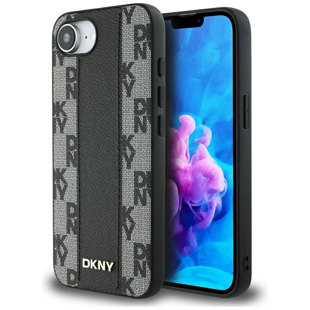 Case DKNY Leather Checkered Mono Pattern MagSafe for iPhone 16e / 17e black
