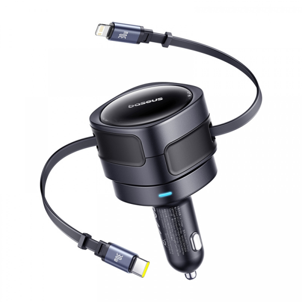 Car Charger Baseus Enjoyment Max, 60W, 3A, with USB-C / Lightning Cable, Black C00035507121-00