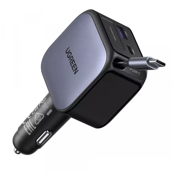 Car Charger UGREEN EC603, 90W, 6.1A, 1 x USB-A - 1 x USB-C, with USB-C Cable, Grey