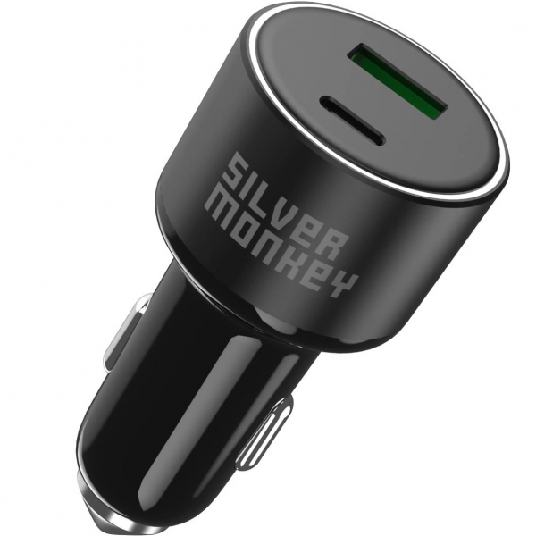 Car Charger Silver Monkey SMA014, 100W, 5A, 1 x USB-A - 1 x USB-C, Black