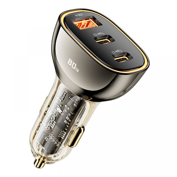 Car Charger Toocki 2C+A, 80W, 3A, 1 x USB-A - 2 x USB-C, Black TCC2C 1A-XF01